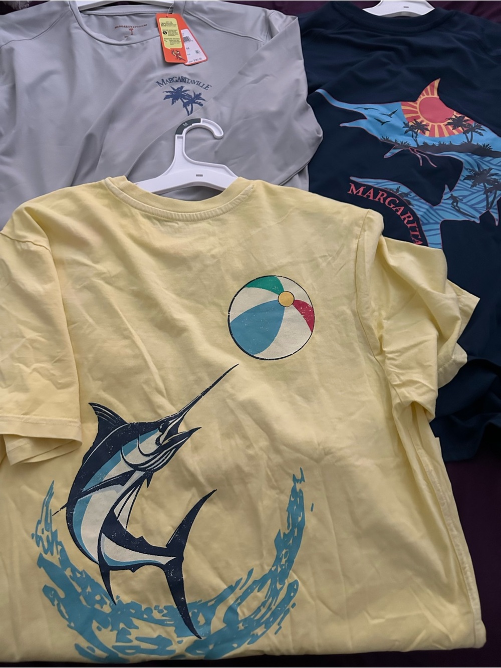 Margaritaville Graphic Tee - Yellow with Blue Marlin and 2 long sleeves